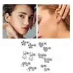 Boucles d'oreilles à vis en acier inoxydable 316L, 2/12 pièces, zircone cubique, boucles d'oreilles papillon, cœur, arc-en-ciel, chat, fleur, Cartilage 6