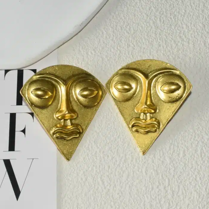 Nouveau Vintage ethnique métal plaqué visage caractéristique boucles d'oreilles pour femmes bijoux défilé de mode Ladys Collection boucles d'oreilles accessoire 6