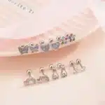 Boucles d'oreilles à vis en acier inoxydable 316L, 2/12 pièces, zircone cubique, boucles d'oreilles papillon, cœur, arc-en-ciel, chat, fleur, Cartilage 2