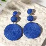 AENSOA Boho jaune raphia rond boucles d'oreilles pour femmes à la main géométrique rotin tricot suspendus boucles d'oreilles été plage bijoux 3