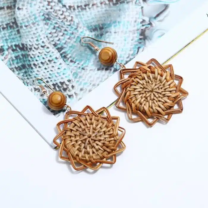 YAOLOGE – boucles d'oreilles en bois tissé, rotin, vigne, fleurs, pour femme, pendentif africain, 2019 4