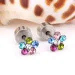 Boucles d'oreilles de luxe pour filles, mignonnes, en acier inoxydable, fleur de Zircon cubique colorée, Anti-allergie, bijoux cadeaux de noël 45