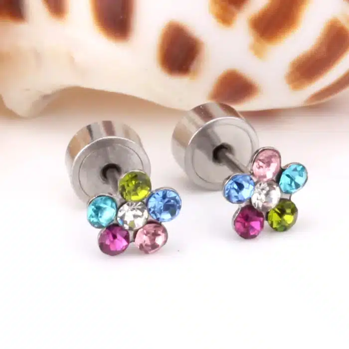 Boucles d'oreilles de luxe pour filles, mignonnes, en acier inoxydable, fleur de Zircon cubique colorée, Anti-allergie, bijoux cadeaux de noël 45