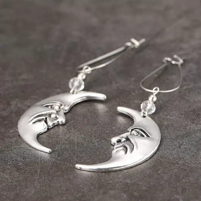 Boucles d'oreilles gothiques personnalisées pour femmes, boucles d'oreilles visage humain et lune, bijoux amusants, accessoires de fête créatifs vintage 3