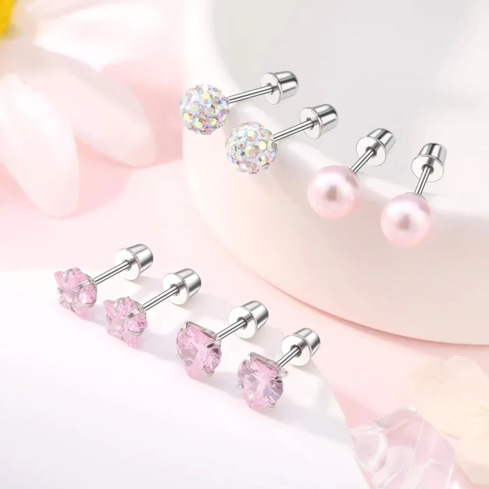 Boucles d'oreilles chirurgicales hypoallergéniques en acier inoxydable pour filles, enfants et femmes, 12 paires de boucles d'oreilles à vis pour oreilles sensibles 2
