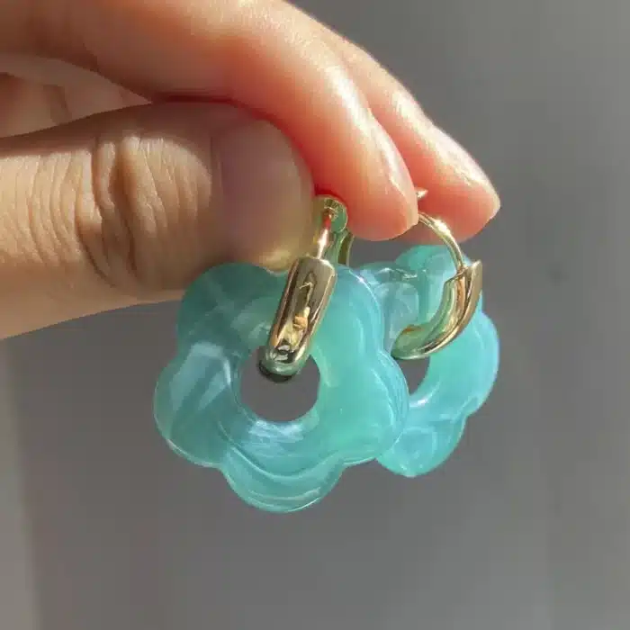 Boucles d'oreilles à breloques en résine acrylique, fleur colorée, couleur or, cercle, boucle d'oreille, cerceau, bijoux à la mode pour femmes 5