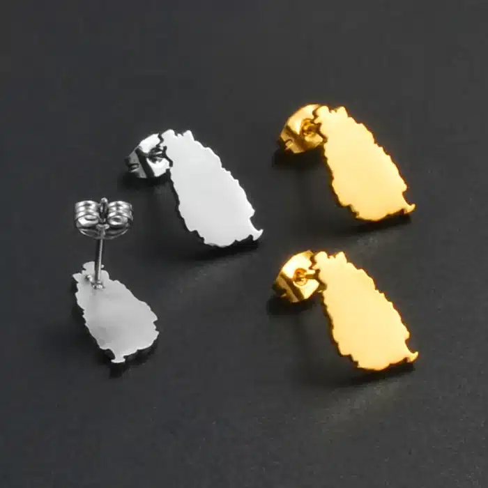 Anniyo-Boucles d'oreilles à tige carte de Sainte-Lucia pour femmes et filles, bijoux en acier inoxydable, petite taille, 1.6cm, #304101 1
