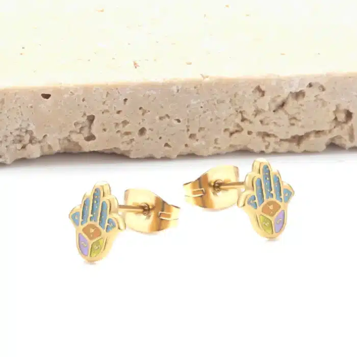 LUXUSTEEL-Boucles d'oreilles à la main Hamsa Boho pour hommes et femmes, acier inoxydable, coloré, religieux, bohème, bijoux hypoallergéniques, 2022 4