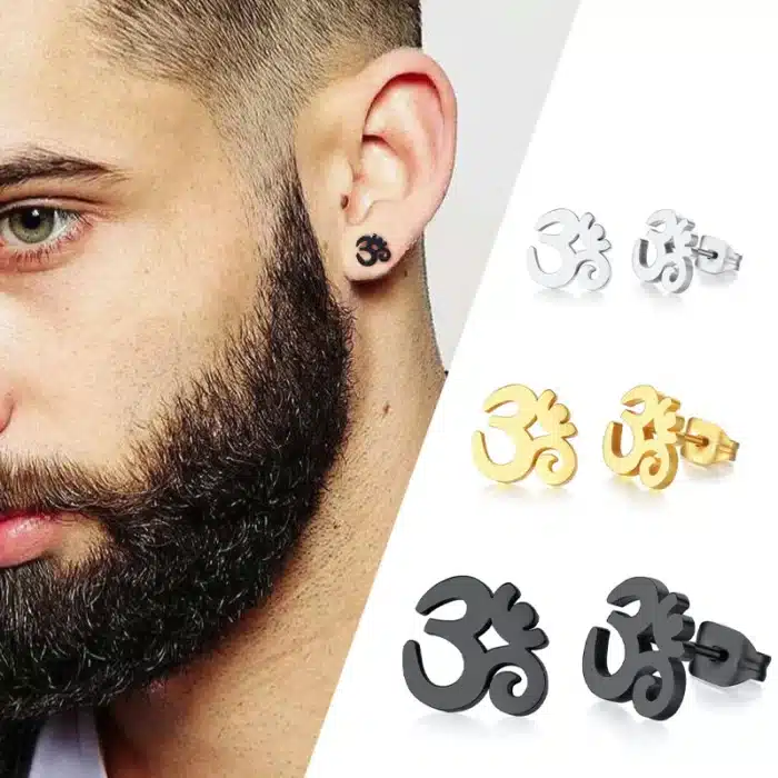 Boucles d'oreilles unisexe symbole OM, en acier inoxydable, bijoux de YOGA et de méditation, cadeaux pour les amoureux du YOGA 1