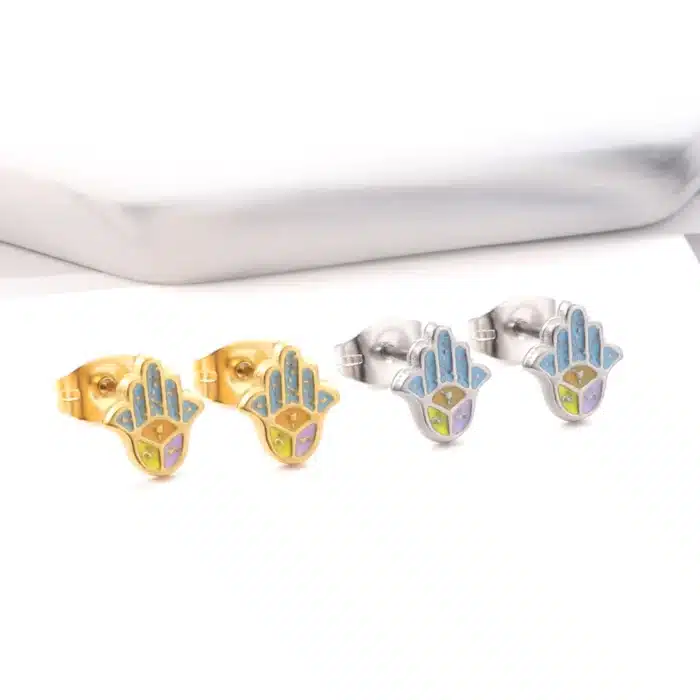 LUXUSTEEL-Boucles d'oreilles à la main Hamsa Boho pour hommes et femmes, acier inoxydable, coloré, religieux, bohème, bijoux hypoallergéniques, 2022 2