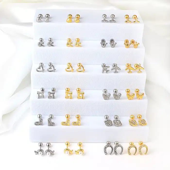 Luxe Mini mignon en acier inoxydable boucles d'oreilles femmes filles coeur papillon lapin Helix oreille Cartilage Piercing bijoux cadeaux 2