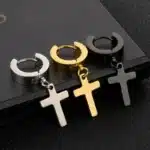 Boucles d'oreilles Punk en acier inoxydable, 1 paire, pendentif croix, pour hommes et femmes, ne se décolore pas, anneaux d'oreille Hip Hop, bijoux masculins 6