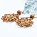 YAOLOGE – boucles d'oreilles en bois tissé, rotin, vigne, fleurs, pour femme, pendentif africain, 2019 6