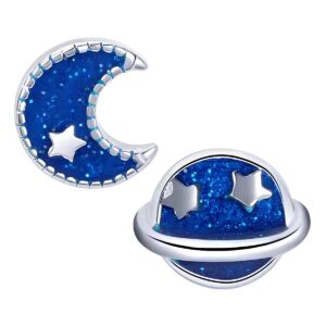 Boucles d'oreilles planète Lune argent